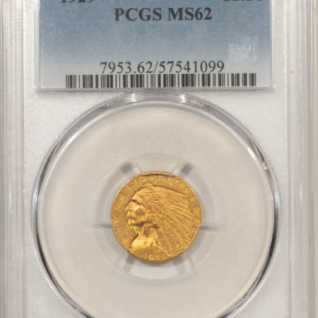 $2.50 1929 $2.50 INDIAN GOLD QUARTER EAGLE – PCGS MS-62, FINAL YEAR!