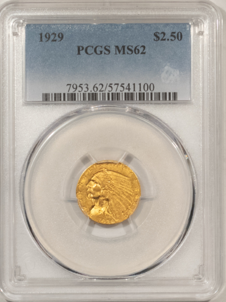 $2.50 1929 $2.50 INDIAN GOLD QUARTER EAGLE – PCGS MS-62, FINAL YEAR!