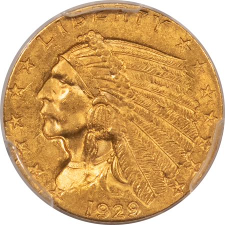 $2.50 1929 $2.50 INDIAN GOLD QUARTER EAGLE – PCGS MS-62, FINAL YEAR!
