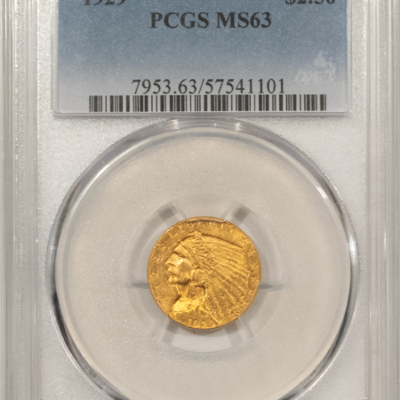 $2.50 1929 $2.50 INDIAN GOLD QUARTER EAGLE – PCGS MS-63 FLASHY & CHOICE, FINAL YEAR!