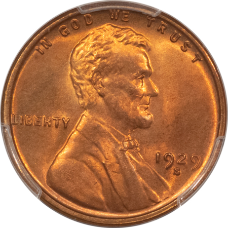 CAC Approved Coins CONDITIONALLY RARE 1929-S LINCOLN CENT, PCGS MS-66+ RD, CAC; POP 15 – 2 FINER!