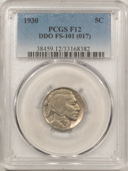 Buffalo Nickels 1930 BUFFALO NICKEL – DOUBLED DIE OBVERSE, FS-101 – PCGS F-12, SCARCE