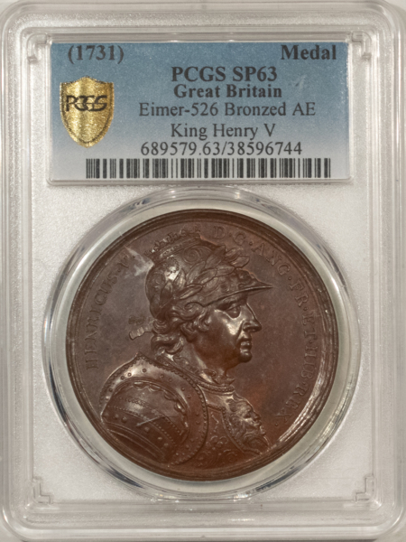 Exonumia 1731 GREAT BRITAIN KING HENRY V MEDAL, EIMER-526, BRONZED AE, PCGS SP-63; SCARCE