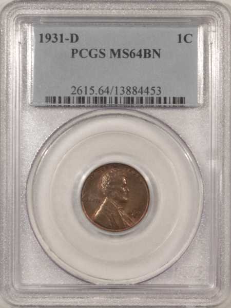 Lincoln Cents (Wheat) 1931-D LINCOLN CENT – PCGS MS-64 BN, PRETTY & PREMIUM QUALITY!