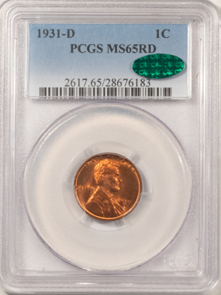 CAC Approved Coins 1931-D LINCOLN CENT – PCGS MS-65 RD CAC, VERY TOUGH IN GEM & CAC!!