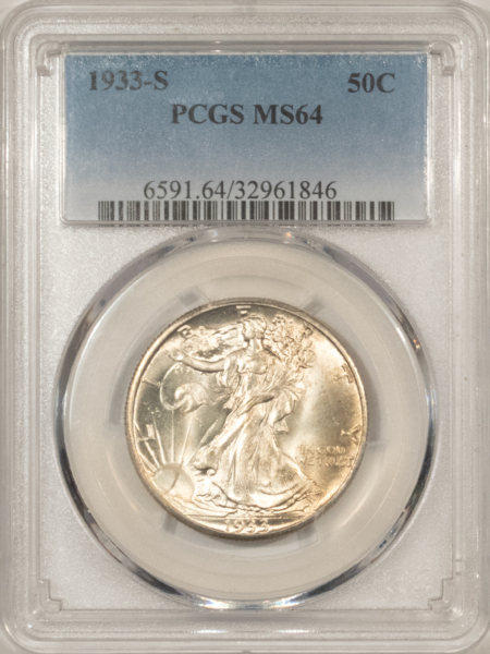 Half Dollars 1933-S WALKING LIBERTY HALF DOLLAR – PCGS MS-64, GREAT LUSTER & PREMIUM QUALITY!