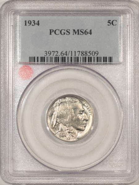 Buffalo Nickels 1934 BUFFALO NICKEL – PCGS MS-64, PREMIUM QUALITY!