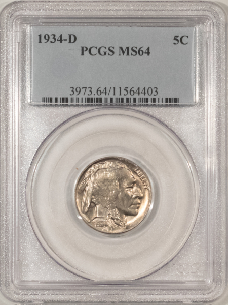Buffalo Nickels 1934-D BUFFALO NICKEL – PCGS MS-64, PREMIUM QUALITY!