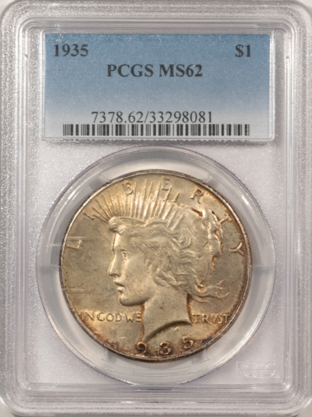 Dollars 1935 $1 PEACE DOLLAR – PCGS MS-62, NICE ORIGINAL!