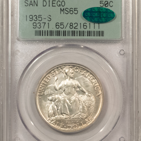 CAC Approved Coins 1935-S SAN DIEGO COMMEMORATIVE HALF DOLLAR – PCGS MS-65 CAC, 2 PIECE OGH, PQ++