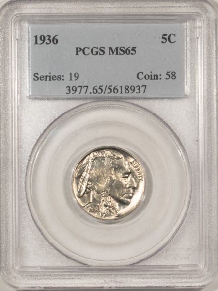 Buffalo Nickels 1936 BUFFALO NICKEL – PCGS MS-65, PREMIUM QUALITY!