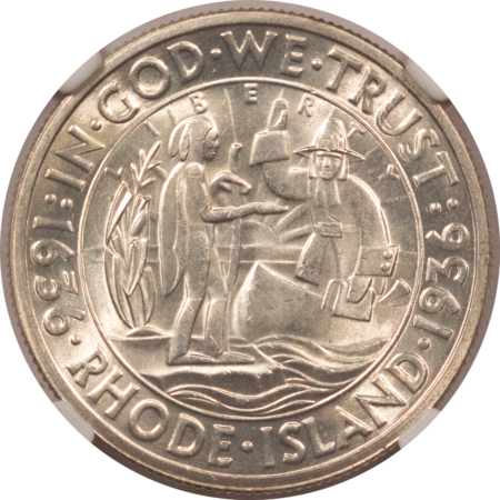 Early Commems 1936 RHODE ISLAND COMMEMORATIVE HALF DOLLAR – NGC MS-65, BLAST WHITE!