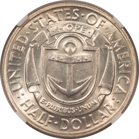 Early Commems 1936 RHODE ISLAND COMMEMORATIVE HALF DOLLAR – NGC MS-65, BLAST WHITE!
