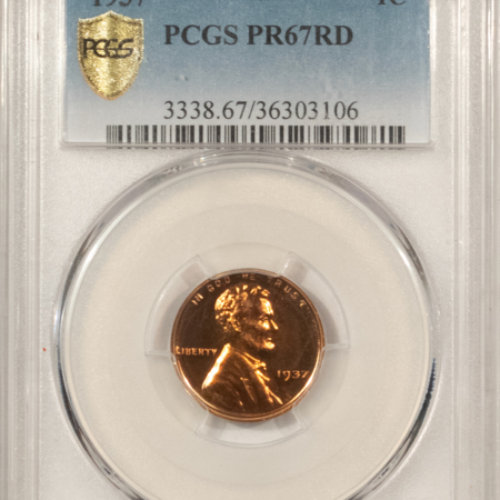 Lincoln Cents (Wheat) 1937 PROOF LINCOLN CENT – PCGS PR-67 RD, SUPERB GEM RED!