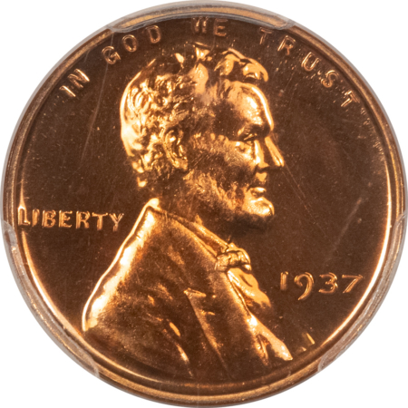 Lincoln Cents (Wheat) 1937 PROOF LINCOLN CENT – PCGS PR-67 RD, SUPERB GEM RED!
