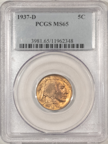 Buffalo Nickels 1937-D BUFFALO NICKEL – PCGS MS-65