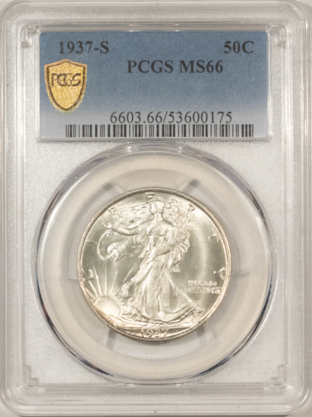 Half Dollars 1937-S WALKING LIBERTY HALF DOLLAR – PCGS MS-66, BLAST WHITE & PREMIUM QUALITY!