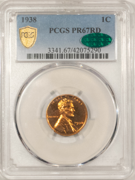 CAC Approved Coins 1938 PROOF LINCOLN CENT – PCGS PR-67 RD, SUPERB GEM! CAC APPROVED!