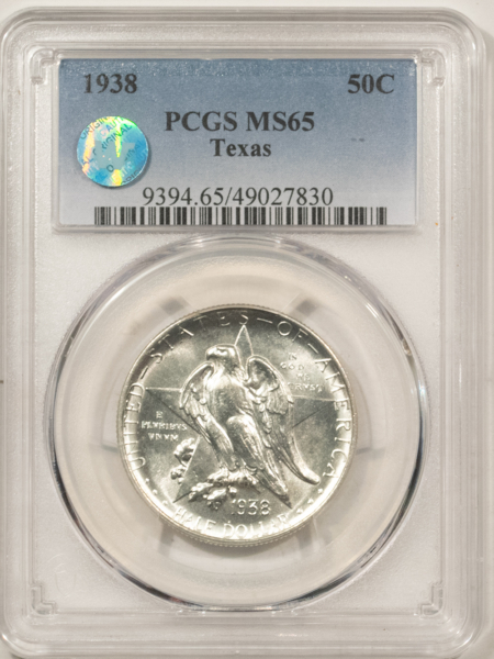 Early Commems 1938 TEXAS COMMEMORATIVE HALF DOLLAR – PCGS MS-65, BLAZING WHITE! SIGHT WHITE!