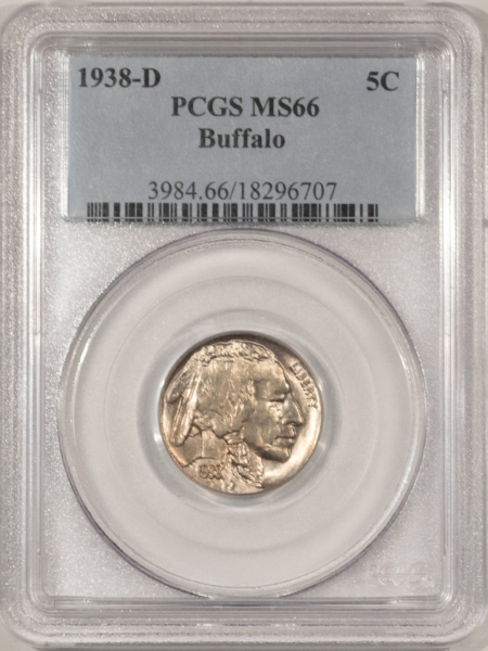 Buffalo Nickels 1938-D BUFFALO NICKEL – PCGS MS-66