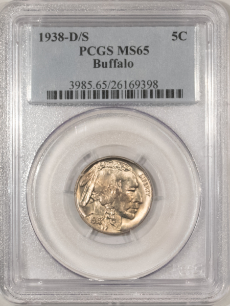 Buffalo Nickels 1938-D/S BUFFALO NICKEL – PCGS MS-65, PREMIUM QUALITY!
