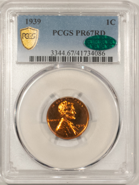 CAC Approved Coins 1939 PROOF LINCOLN CENT – PCGS PR-67 RD, SUPERB GEM! CAC APPROVED!