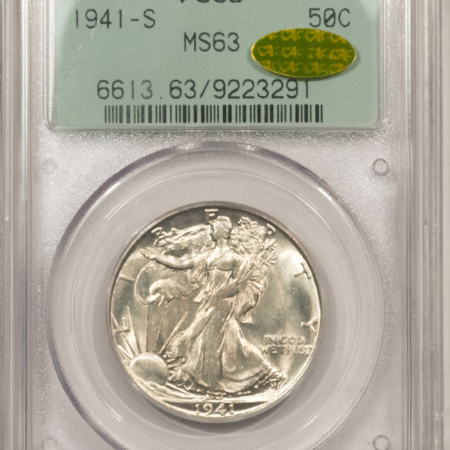 CAC Approved Coins 1941-S WALKING LIBERTY HALF DOLLAR – PCGS MS-63 GOLD CAC, 2 PIECE OGH, PQ++ GEM!