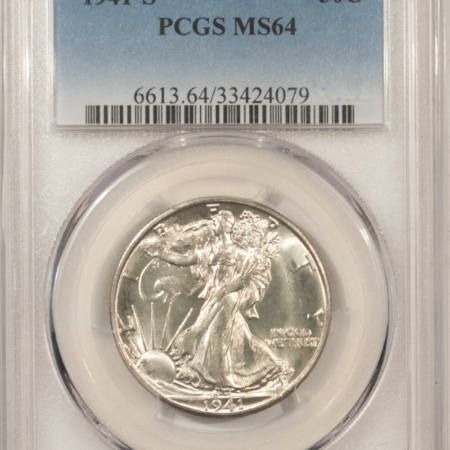 Half Dollars 1941-S WALKING LIBERTY HALF DOLLAR – PCGS MS-64 FLASHY LUSTER, PREMIUM QUALITY++