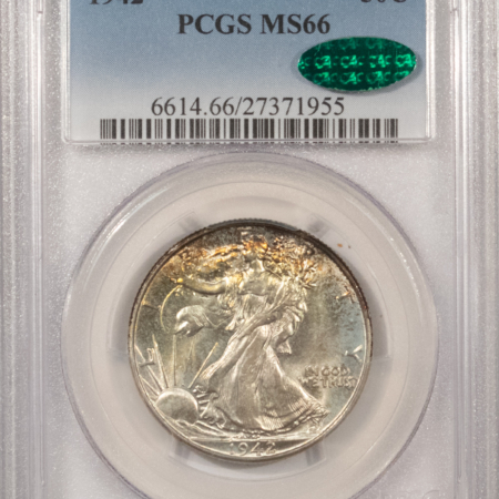 CAC Approved Coins 1942 WALKING LIBERTY HALF DOLLAR – PCGS MS-66 VERY PRETTY, PQ & CAC APPROVED!