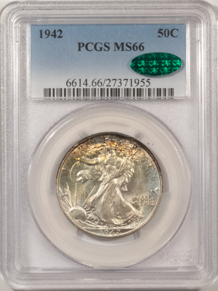 CAC Approved Coins 1942 WALKING LIBERTY HALF DOLLAR – PCGS MS-66 VERY PRETTY, PQ & CAC APPROVED!