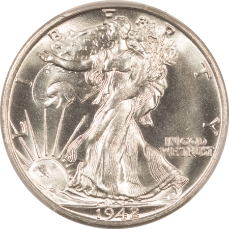 Half Dollars 1942-S WALKING LIBERTY HALF DOLLAR – PCGS MS-66, BLAZING WHITE MONTER! PQ!!