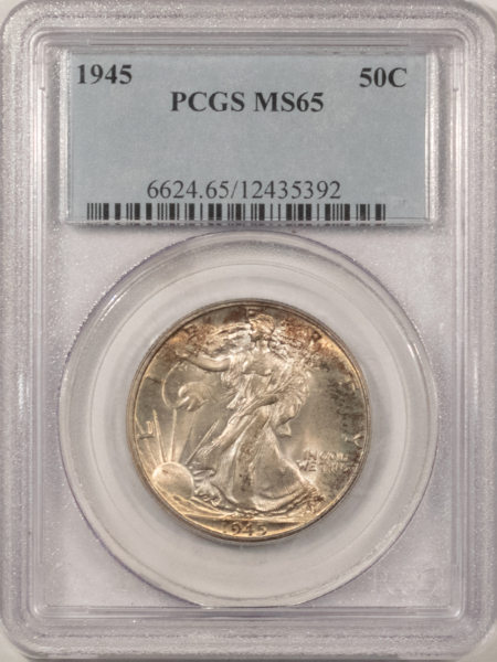 Half Dollars 1945 WALKING LIBERTY HALF DOLLAR – PCGS MS-65, FRESH PREMIUM QUALITY GEM!