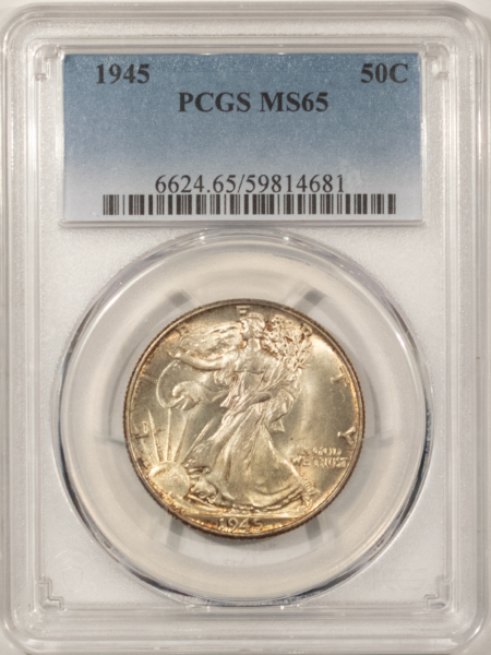 Half Dollars 1945 WALKING LIBERTY HALF DOLLAR – PCGS MS-65, PRETTY!