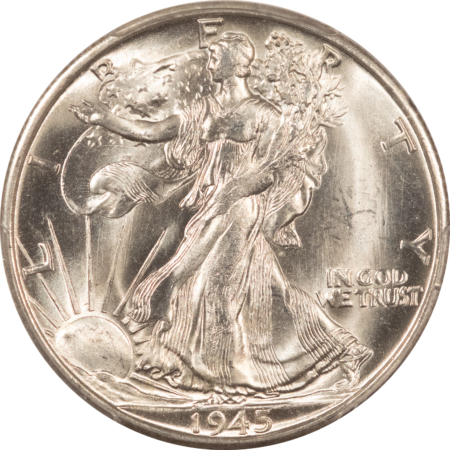 Half Dollars 1945-S WALKING LIBERTY HALF DOLLAR – PCGS MS-66, BLAST WHITE!