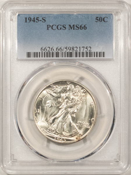Half Dollars 1945-S WALKING LIBERTY HALF DOLLAR – PCGS MS-66, A SUPERB BLAZER!