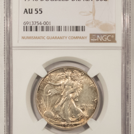 Half Dollars 1946 WALKING LIBERTY HALF DOLLAR DOUBLED DIE REVERSE – NGC AU-55