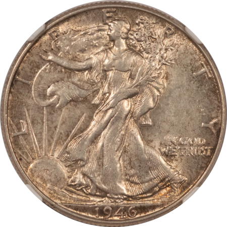 Half Dollars 1946 WALKING LIBERTY HALF DOLLAR DOUBLED DIE REVERSE – NGC AU-55