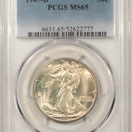 Half Dollars 1947-D WALKING LIBERTY HALF DOLLAR – PCGS MS-65, ORIGINAL WHITE GEM!