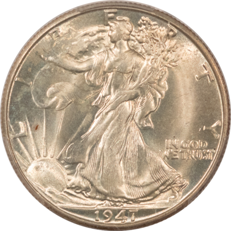 Half Dollars 1947-D WALKING LIBERTY HALF DOLLAR – PCGS MS-65, ORIGINAL WHITE GEM!