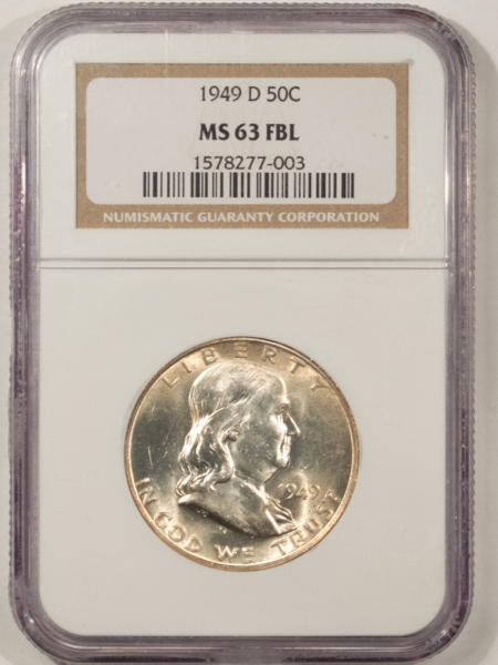 Franklin Halves 1949-D FRANKLIN HALF DOLLAR – NGC MS-63 FBL, FLASHY!