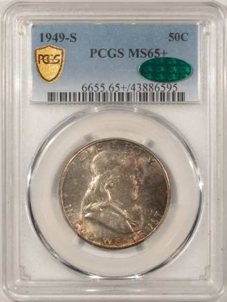 CAC Approved Coins 1949-S FRANKLIN HALF DOLLAR – PCGS MS-65+, VERY PRETTY & PREMIUM QUALITY! CAC!