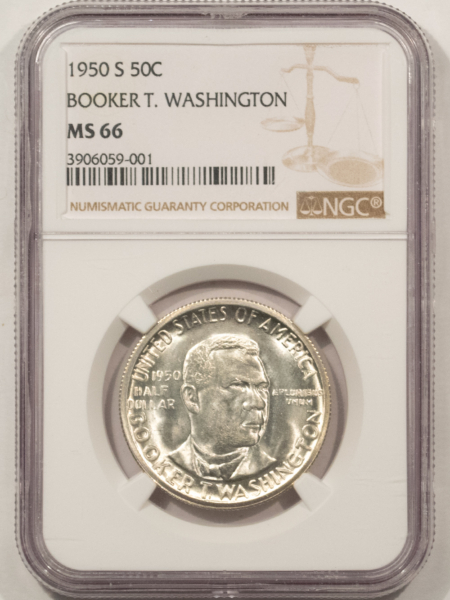 Early Commems 1950-S BOOKER T WASHINGTON COMEMMORATIVE HALF DOLLAR – NGC MS-66, LUSTROUS!