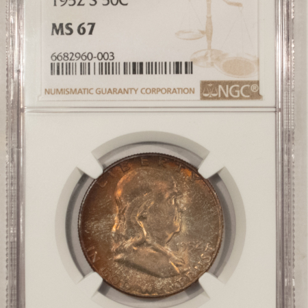 Franklin Halves 1952-S FRANKLIN HALF DOLLAR – NGC MS-67, SUPERB, ORIGINAL MINT SET TONED!