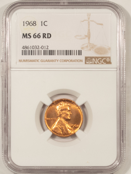 Lincoln Cents (Memorial) 1968 LINCOLN CENT – NGC MS-66 RD, PREMIUM QUALITY!