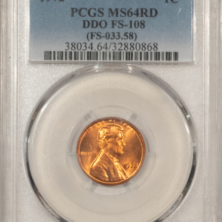 Lincoln Cents (Memorial) 1972 LINCOLN CENT, FS-108, MINOR DOUBLED DIE OBVERSE VARIETY – PCGS MS-64 RD