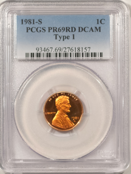 Lincoln Cents (Memorial) 1981-S TYPE 1 PROOF LINCOLN CENT – PCGS PR-69 RD DCAM