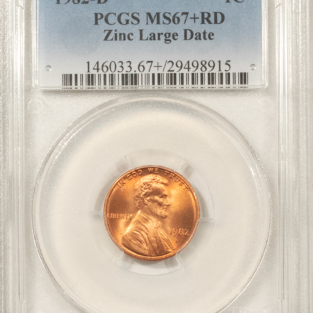 Lincoln Cents (Memorial) 1982-D LINCOLN CENT, ZINC LARGE DATE – PCGS MS-67+ RD