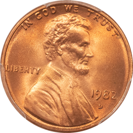 Lincoln Cents (Memorial) 1982-D LINCOLN CENT, ZINC LARGE DATE – PCGS MS-67+ RD