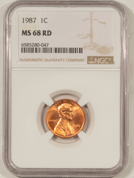 Lincoln Cents (Memorial) 1987 LINCOLN CENT – NGC MS-68 RD, RED & TOUGH IN THIS GRADE