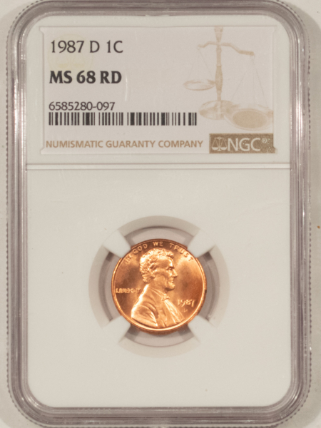 Lincoln Cents (Memorial) 1987-D LINCOLN CENT – NGC MS-68 RD, RED & TOUGH IN THIS GRADE